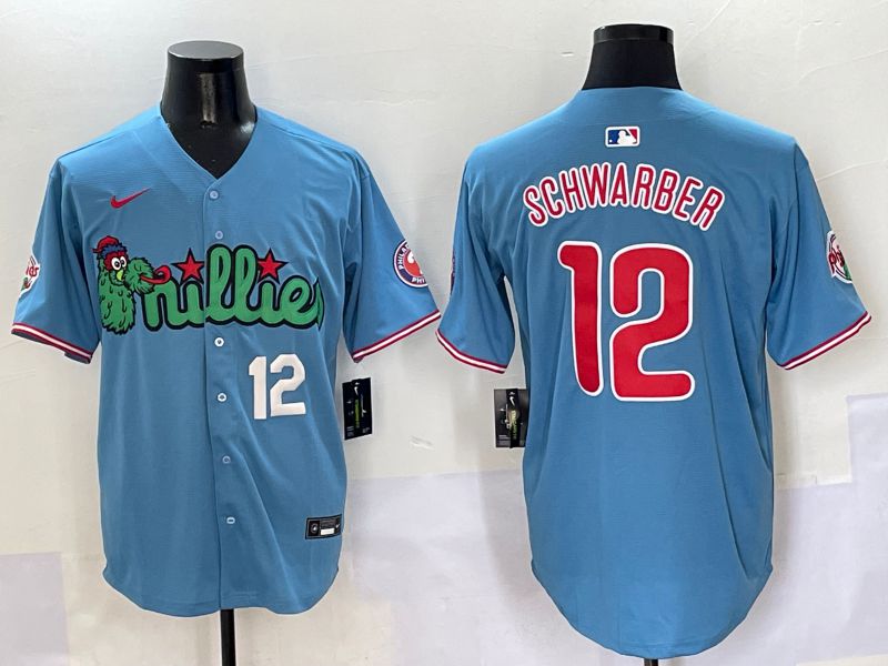 Men Philadelphia Phillies #12 Schwarber Light Blue three generations Joint Name Nike 2025 MLB Jersey style 4->philadelphia phillies->MLB Jersey